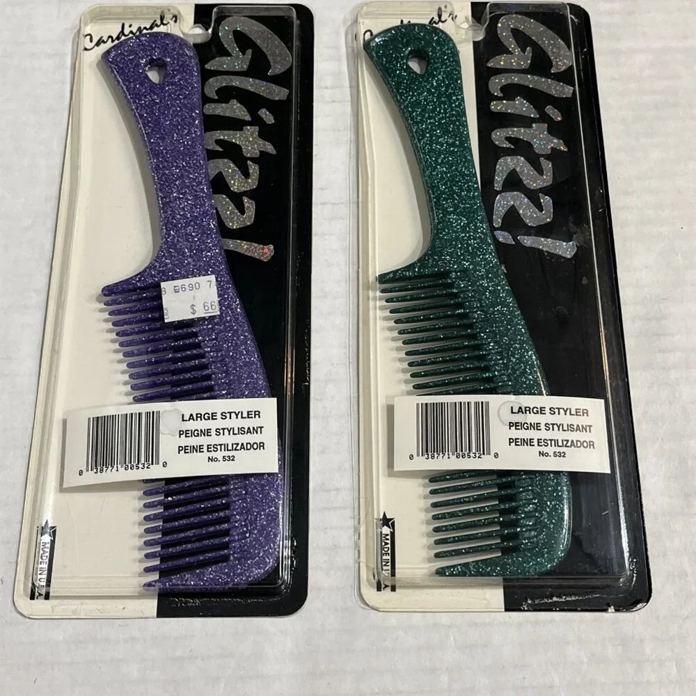Vintage Cardinal Glittz Combs Large Stylisant #532 Glitter Purple Green Set Of 2